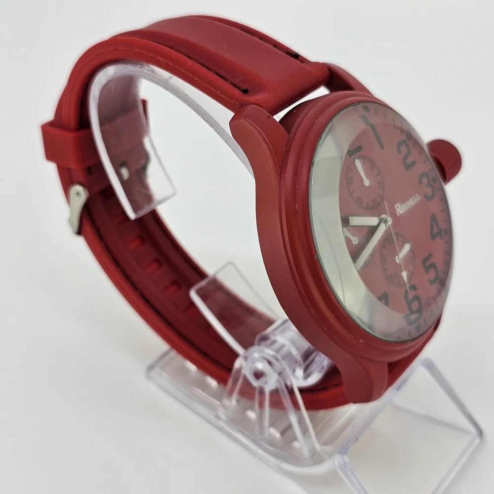 Raynell Men's Analog Watch 53MM Red Case Dial Red Plastic Bands New Battery